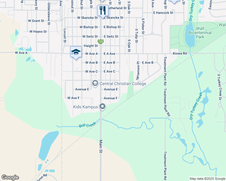 map of restaurants, bars, coffee shops, grocery stores, and more near 1201 S Ash St in McPherson