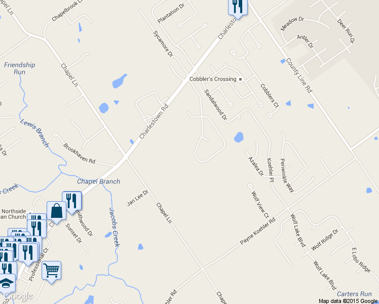map of restaurants, bars, coffee shops, grocery stores, and more near 3042 Autumn Hill Trail in New Albany