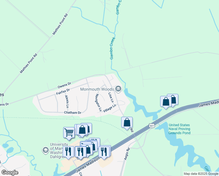 map of restaurants, bars, coffee shops, grocery stores, and more near 4317 Lisa Lane in King George