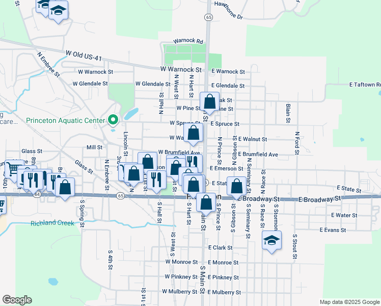 map of restaurants, bars, coffee shops, grocery stores, and more near 398 North Hart Street in Princeton