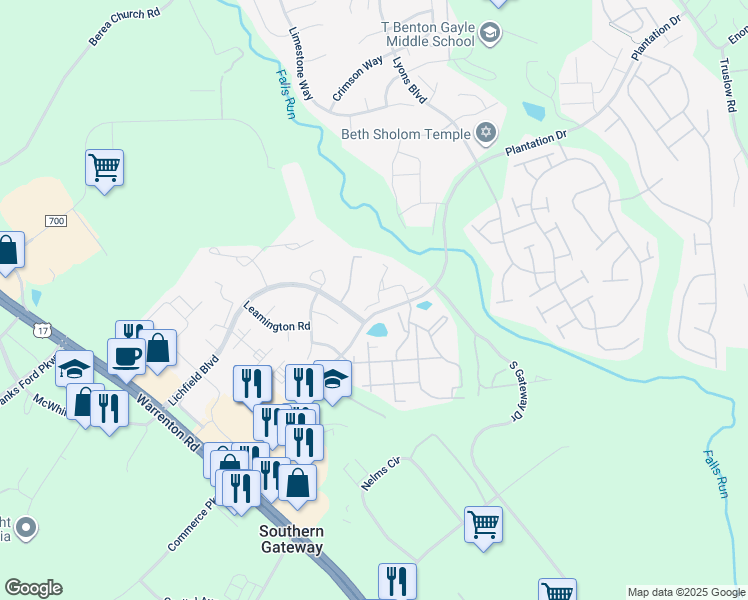 map of restaurants, bars, coffee shops, grocery stores, and more near 209 Backridge Court in Fredericksburg