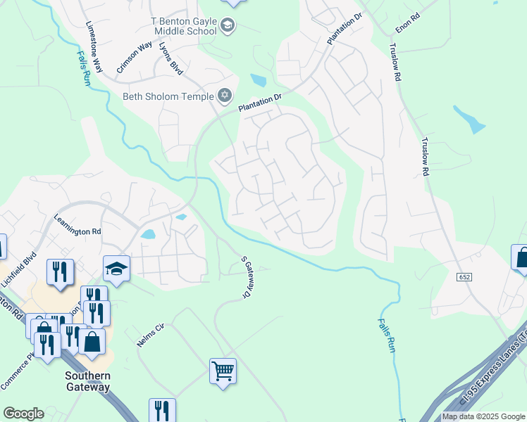 map of restaurants, bars, coffee shops, grocery stores, and more near 21 Buchanan Court in Fredericksburg