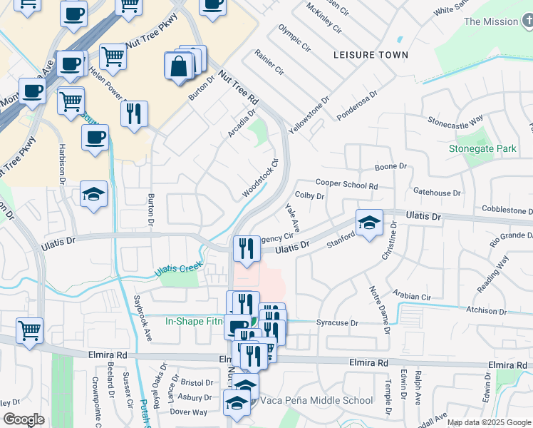 map of restaurants, bars, coffee shops, grocery stores, and more near 472 Regency Circle in Vacaville