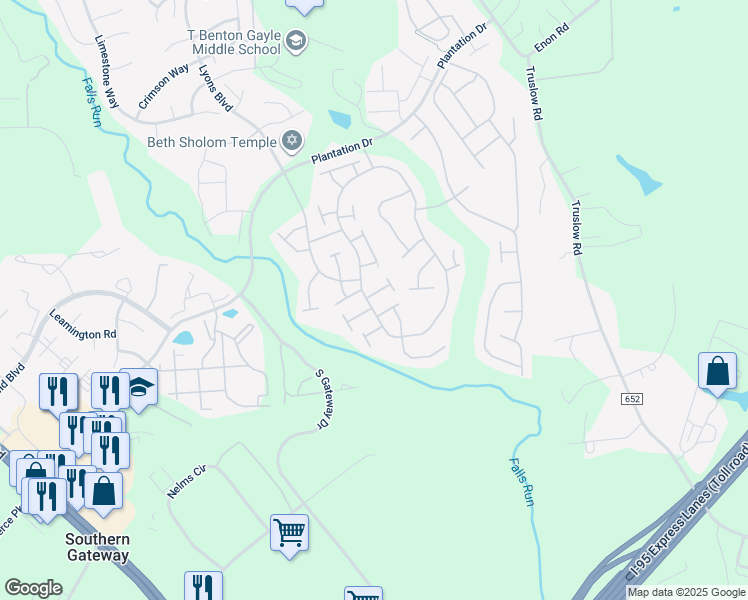 map of restaurants, bars, coffee shops, grocery stores, and more near 2 Birchleaf Drive in Fredericksburg