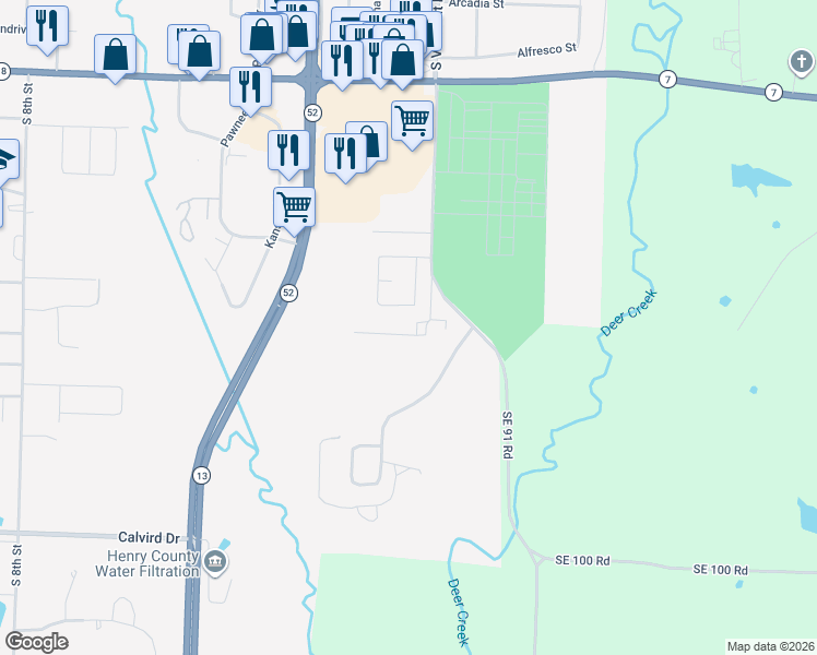 map of restaurants, bars, coffee shops, grocery stores, and more near H and West Drive in Clinton