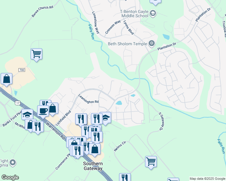 map of restaurants, bars, coffee shops, grocery stores, and more near 206 Harrogate Road in Fredericksburg