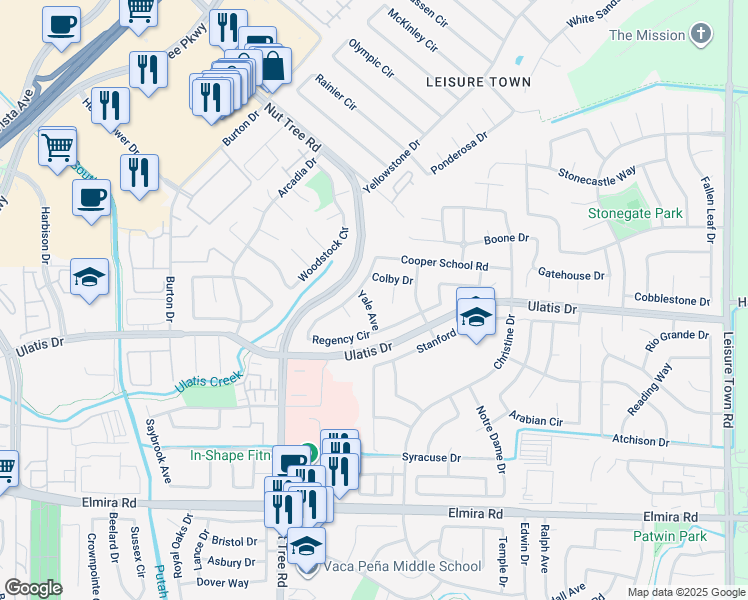 map of restaurants, bars, coffee shops, grocery stores, and more near 243 Regency Circle in Vacaville