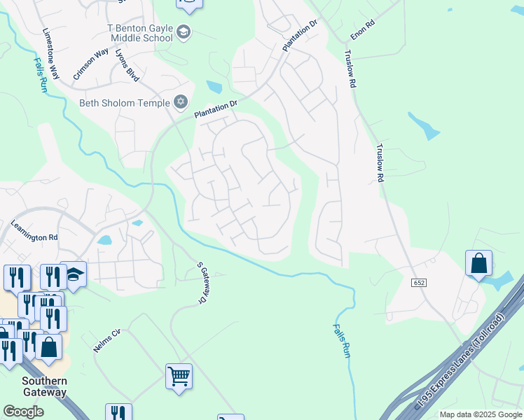map of restaurants, bars, coffee shops, grocery stores, and more near 33 Lucketts Court in Fredericksburg