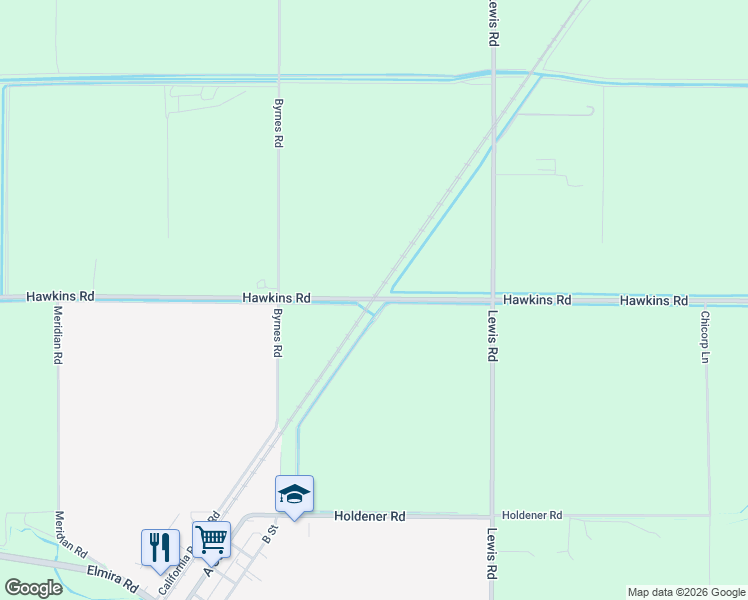 map of restaurants, bars, coffee shops, grocery stores, and more near Hawkins Road in Vacaville