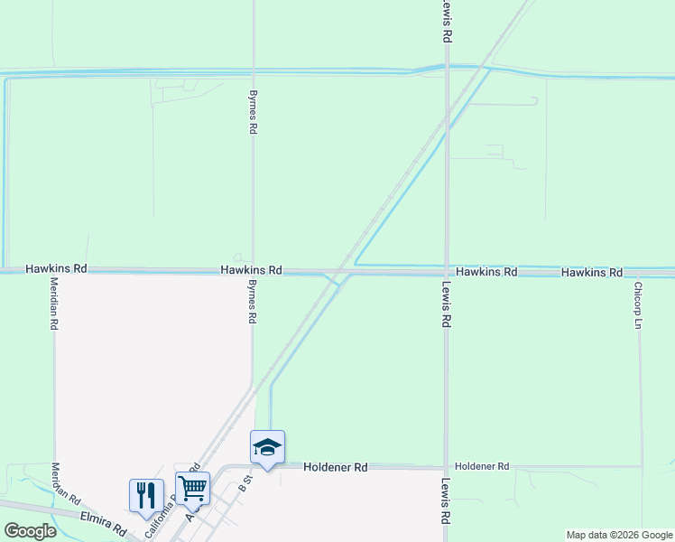 map of restaurants, bars, coffee shops, grocery stores, and more near Hawkins Road in Vacaville