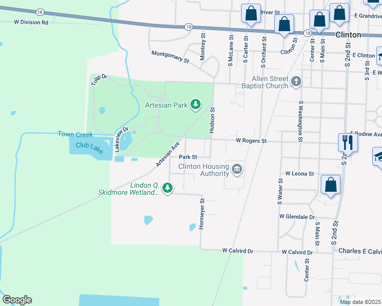 map of restaurants, bars, coffee shops, grocery stores, and more near 1000-1098 Tower Street in Clinton