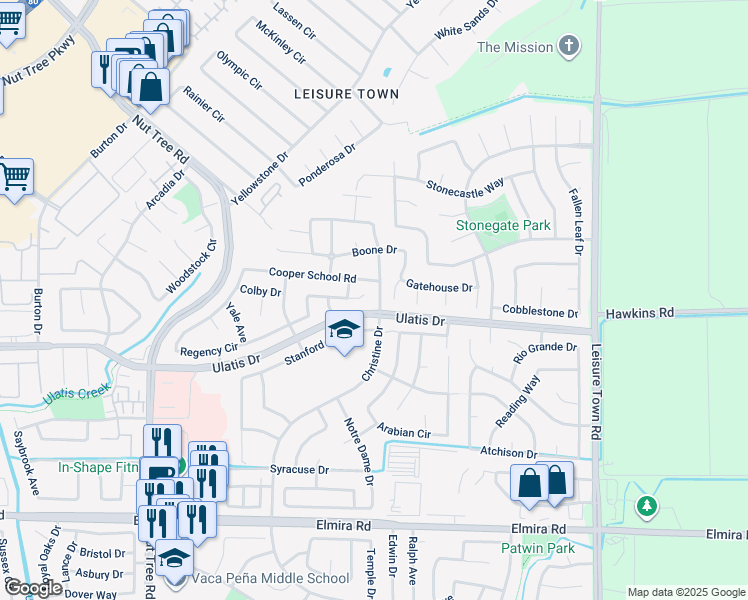 map of restaurants, bars, coffee shops, grocery stores, and more near 480 Bradley Court in Vacaville