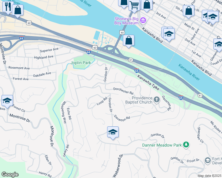 map of restaurants, bars, coffee shops, grocery stores, and more near 1607 Mountain Road in Charleston