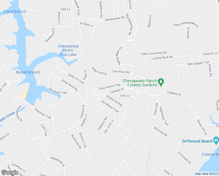 map of restaurants, bars, coffee shops, grocery stores, and more near 767 Crazy Horse Trail in Lusby