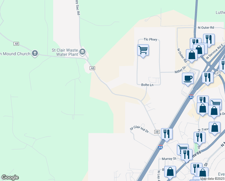 map of restaurants, bars, coffee shops, grocery stores, and more near 295 State Route AB in Saint Clair