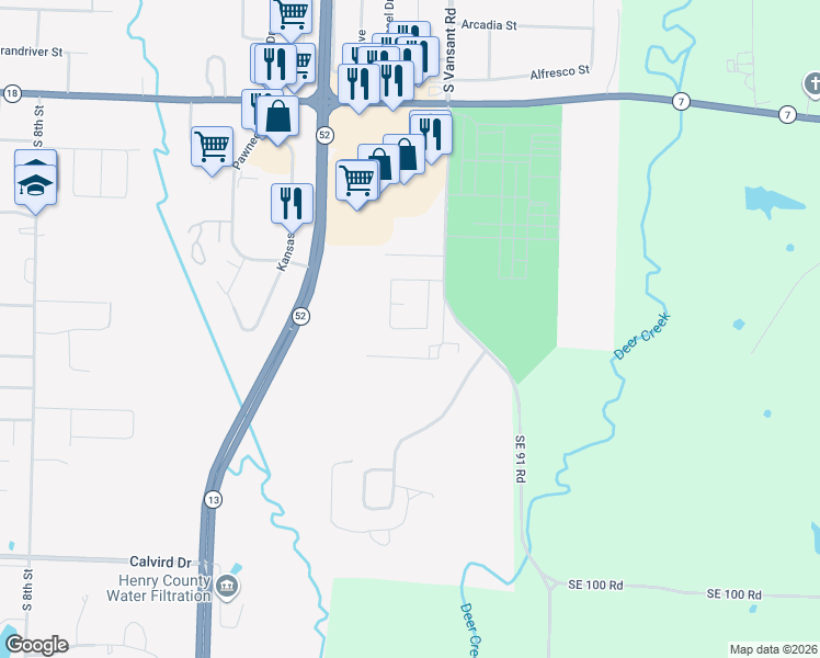 map of restaurants, bars, coffee shops, grocery stores, and more near H and West Drive in Clinton