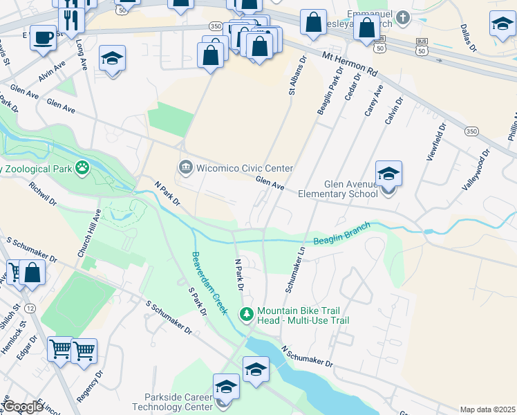 map of restaurants, bars, coffee shops, grocery stores, and more near 516 Emory Court in Salisbury