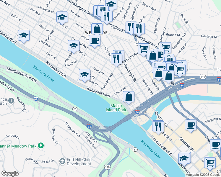 map of restaurants, bars, coffee shops, grocery stores, and more near in Charleston