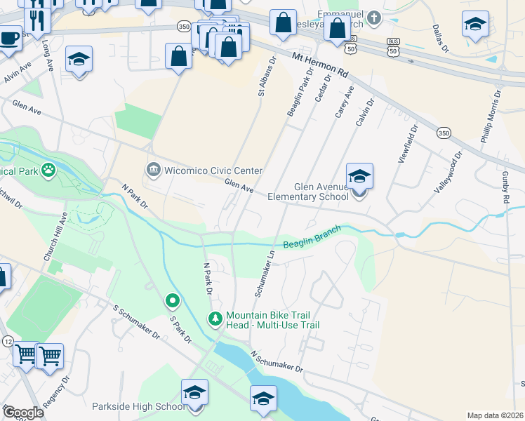 map of restaurants, bars, coffee shops, grocery stores, and more near 1324 Glen Avenue in Salisbury