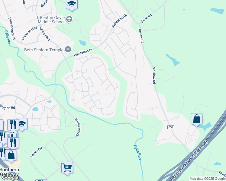 map of restaurants, bars, coffee shops, grocery stores, and more near 295 Bridgewater Circle in Fredericksburg