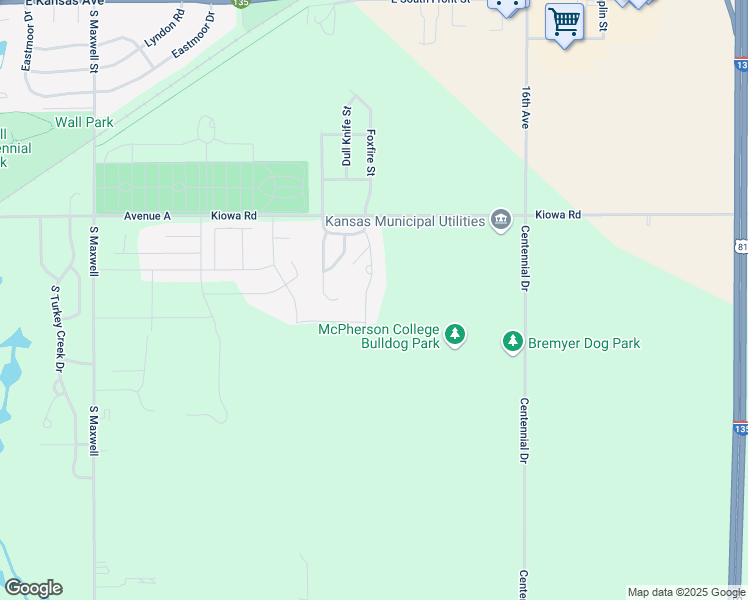 map of restaurants, bars, coffee shops, grocery stores, and more near 907 Clubhouse Drive in McPherson