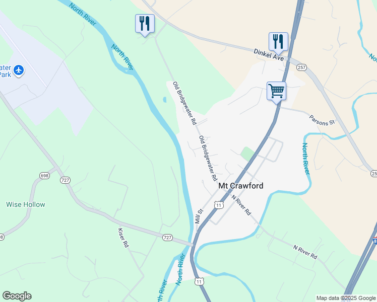 map of restaurants, bars, coffee shops, grocery stores, and more near 40 Transom Court in Mount Crawford