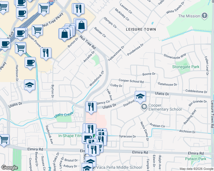 map of restaurants, bars, coffee shops, grocery stores, and more near 532 Regency Circle in Vacaville
