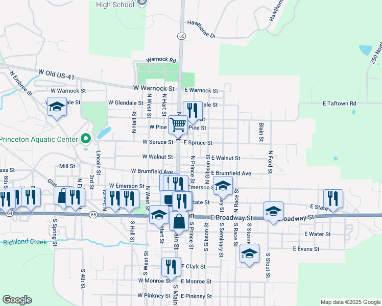 map of restaurants, bars, coffee shops, grocery stores, and more near 500-598 North Main Street in Princeton