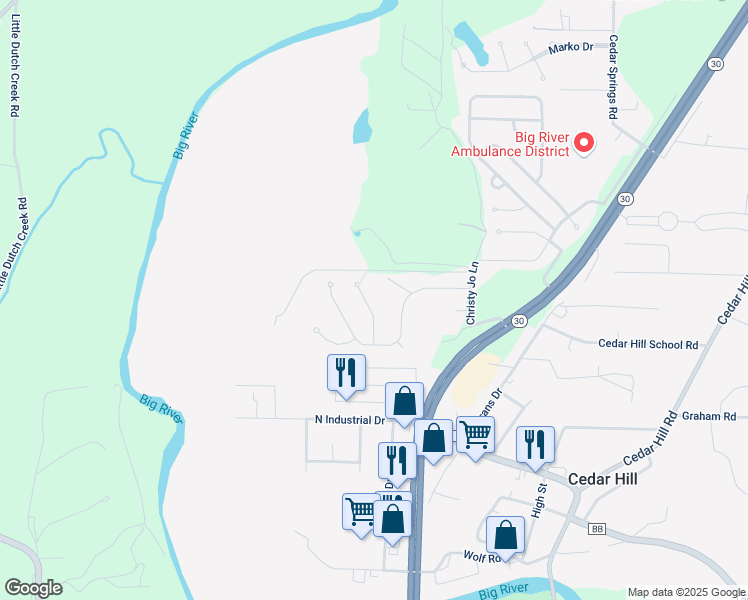 map of restaurants, bars, coffee shops, grocery stores, and more near 8324 Crystal Ridge Court in Cedar Hill