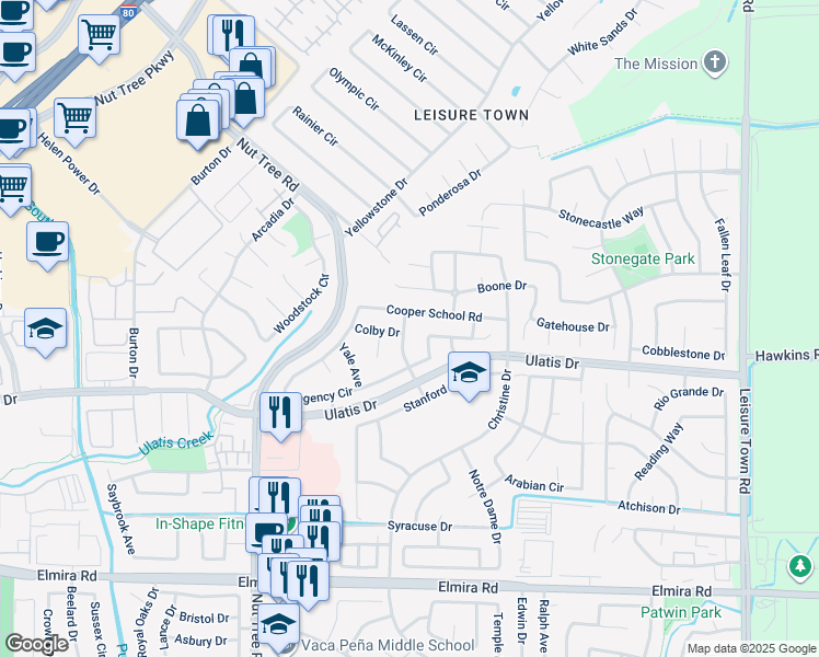 map of restaurants, bars, coffee shops, grocery stores, and more near 449 Stoneybrook Lane in Vacaville