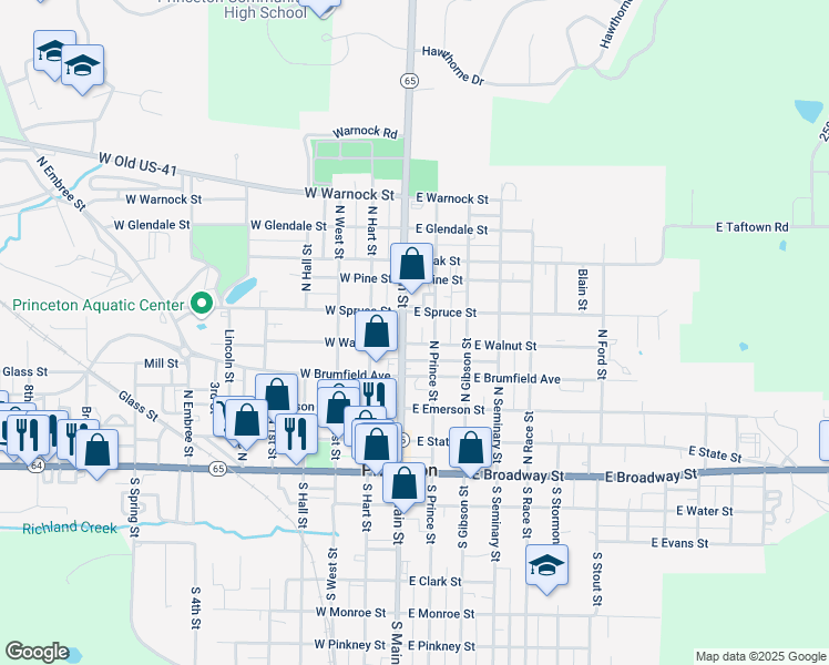 map of restaurants, bars, coffee shops, grocery stores, and more near 500-598 North Main Street in Princeton