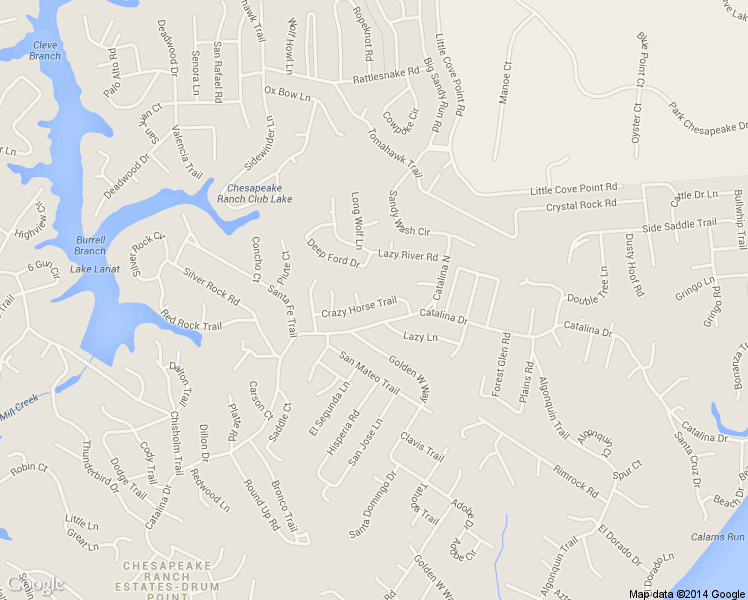 map of restaurants, bars, coffee shops, grocery stores, and more near 772 Crazy Horse Trail in Lusby