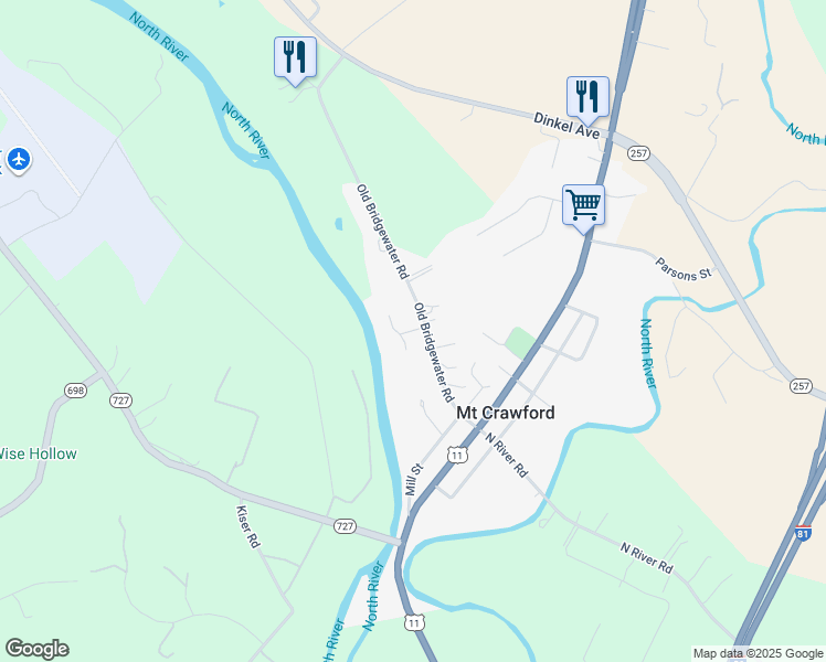 map of restaurants, bars, coffee shops, grocery stores, and more near 40 Transom Court in Mount Crawford