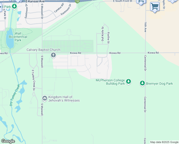 map of restaurants, bars, coffee shops, grocery stores, and more near 999 Stearman Street in McPherson