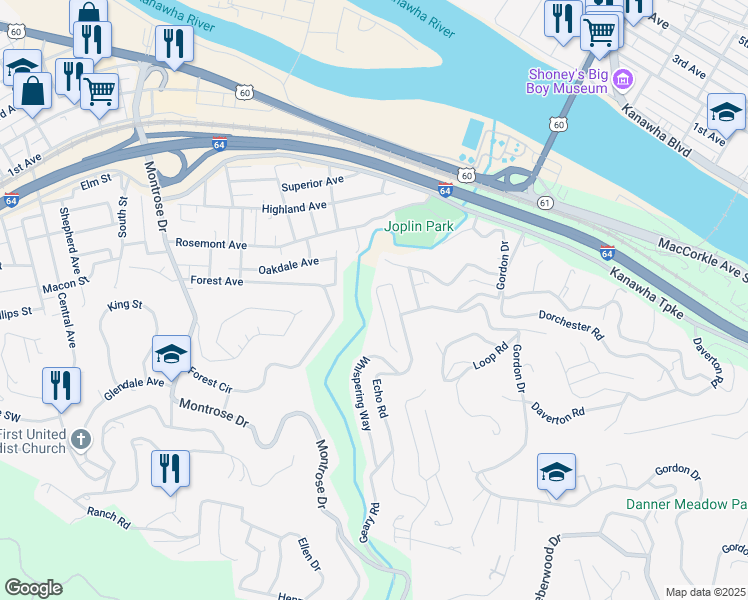 map of restaurants, bars, coffee shops, grocery stores, and more near 752 Echo Road in Charleston