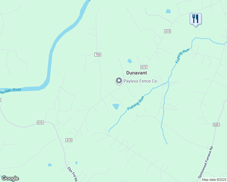 map of restaurants, bars, coffee shops, grocery stores, and more near 9617 Rapidan Drive in Fredericksburg