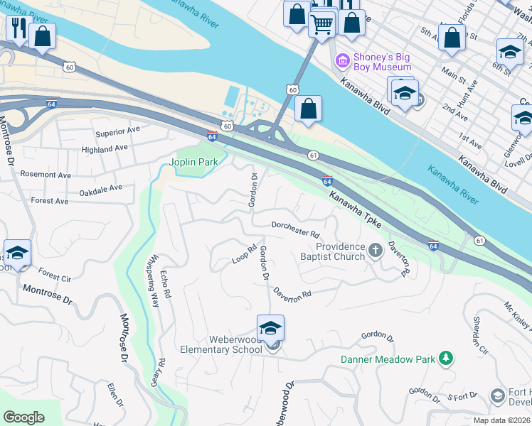 map of restaurants, bars, coffee shops, grocery stores, and more near 1607 Mountain Road in Charleston