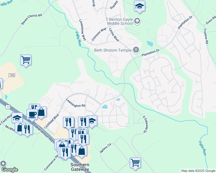 map of restaurants, bars, coffee shops, grocery stores, and more near 604 Backridge Court in Fredericksburg