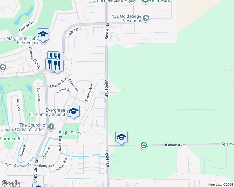 map of restaurants, bars, coffee shops, grocery stores, and more near 4730 Snyder Lane in Santa Rosa
