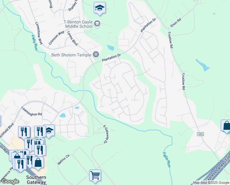 map of restaurants, bars, coffee shops, grocery stores, and more near 162 Bridgewater Circle in Fredericksburg