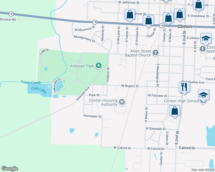 map of restaurants, bars, coffee shops, grocery stores, and more near 1001-1099 Hudson Street in Clinton