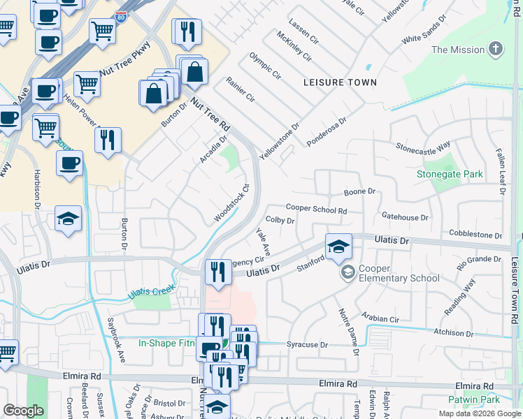 map of restaurants, bars, coffee shops, grocery stores, and more near 532 Regency Circle in Vacaville