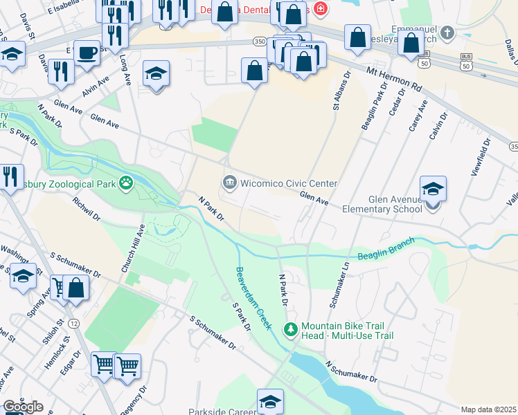 map of restaurants, bars, coffee shops, grocery stores, and more near 600 Glen Avenue in Salisbury