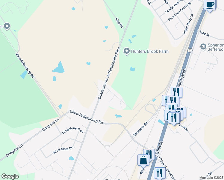 map of restaurants, bars, coffee shops, grocery stores, and more near 4686 Red Tail Ridge in Jeffersonville