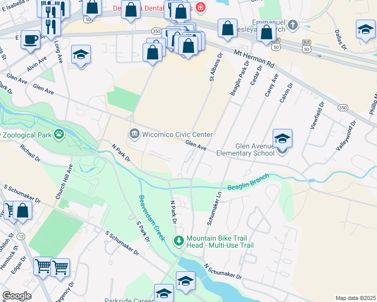map of restaurants, bars, coffee shops, grocery stores, and more near 516 Emory Court in Salisbury