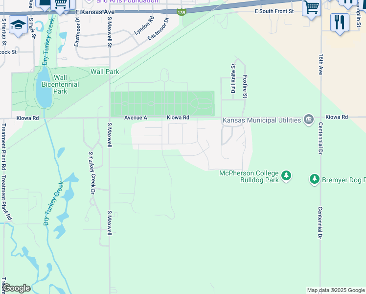 map of restaurants, bars, coffee shops, grocery stores, and more near Genesis Drive in McPherson
