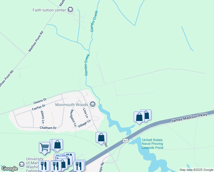 map of restaurants, bars, coffee shops, grocery stores, and more near 17074 Gambo Creek Road in King George