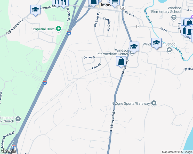 map of restaurants, bars, coffee shops, grocery stores, and more near 6239 Terrie Lane in Imperial