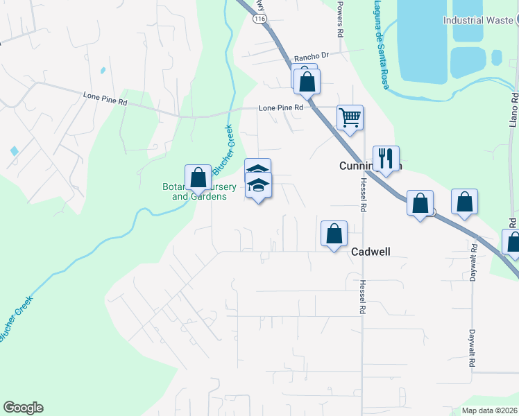 map of restaurants, bars, coffee shops, grocery stores, and more near 3840 Twig Avenue in Sebastopol