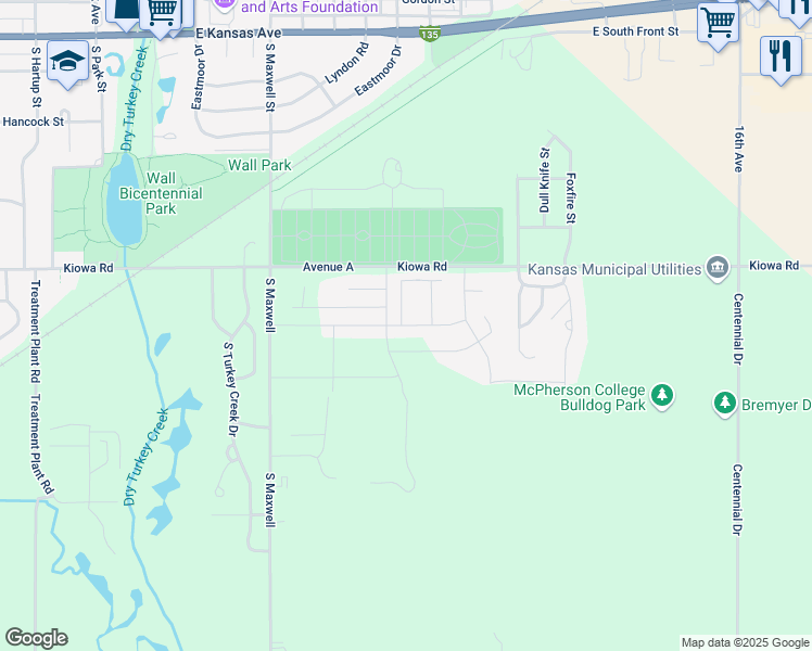 map of restaurants, bars, coffee shops, grocery stores, and more near 1411 Genesis Drive in McPherson